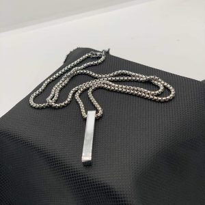 Rectangle Bar Pendant Necklace Chain for Men (silver)